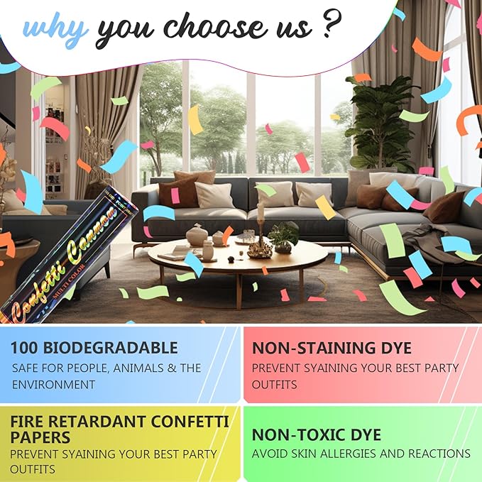Confetti Cannon Multicolor Party Poppers 12 Inch Poppers 6 Pack Popper Cannon Biodegradable Confetti Popper for Graduation Birthday Wedding Christmas New Year Celebration Confetti Shooters