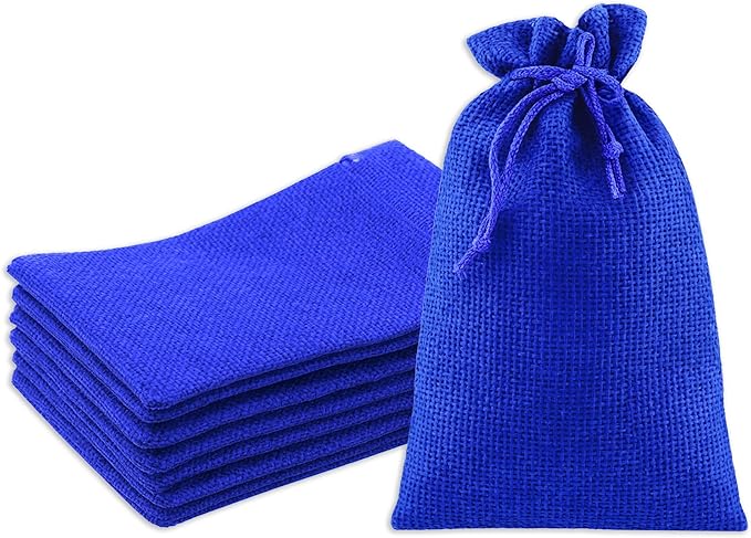 Mandala Crafts 5X7 Inch Royal Blue Burlap Drawstring Gift Bags for Favors - 30 Small Linen Sacks Gift Pouches for Candy, Coffee, Jewelry, Wedding, and Party Supplies