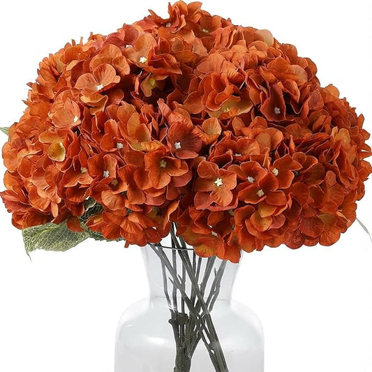 2Bouquets Artificial Fake Flowers Plants Silk Hydrangea Arrangements Wedding Bouquets Decorations Plastic Floral Home Kitchen Garden Party Festival Bar DIY (Orange,5 Flower Heads)