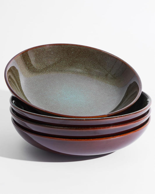 8.75 Inch Large Ceramic Pasta Bowls, 32 Oz Reactive Glaze Stoneware Pasta Serving Bowls Set of 4 for Kitchen, Wide Bowls for Fruit,Pasta,Salad,Soup, Scratch Resistant-Brown and Green