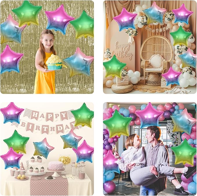 Biapian Gradient Star Foil Balloons, 10PCS Rainbow Foil Stars Shape Balloons, 18 Inch Multicolor Stars Balloon Aluminum for Helium for Kids Birthday, Baby Shower Wedding ColorfulParty Decoration
