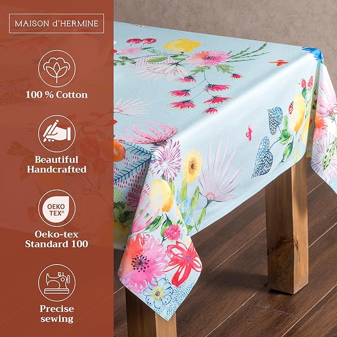 Maison d' Hermine Table Cloth Rectangle Table 100% Cotton 54 x 72 Inches Tablecloth Reusable Decorative for Dining Room Farmhouse Home Valentines Day Decorations Spring Summer - Jardin D'Ete - Mint