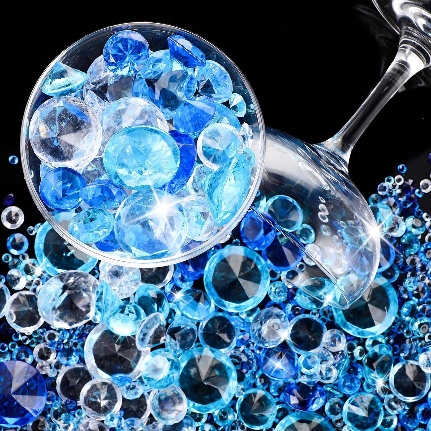 Hicarer 800-Piece Diamond Decorations - Acrylic Diamond Table Scatter Crystals for Vase Fillers, Party Table (Gradient Blue, 30mm, 20mm, 12mm, 8mm, 4mm)