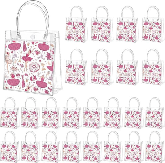 Tioncy 24 Pcs Dance Gift Bags Bulk Dance Bag Ballerina Party Favors Ballerina Party Supplies with Handles Clear PVC Candy Goodie Snack Ballet Birthday Boxes
