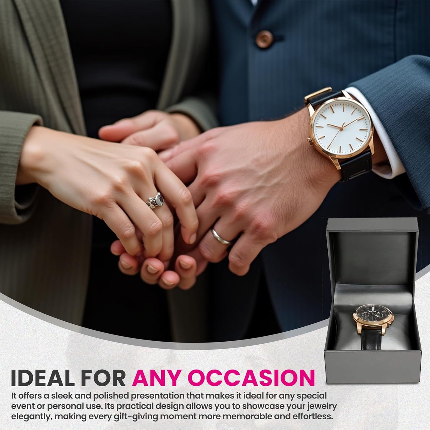Novel Box Silver Jewelry Box for Watch/Bangles 4x4x3 Inches - Watch/Bangle Gift Box for Proposal Wedding Engagement - Faux Leatherette Jewelry Display Box - Gift Presentation Boxes for Watch/Bangles