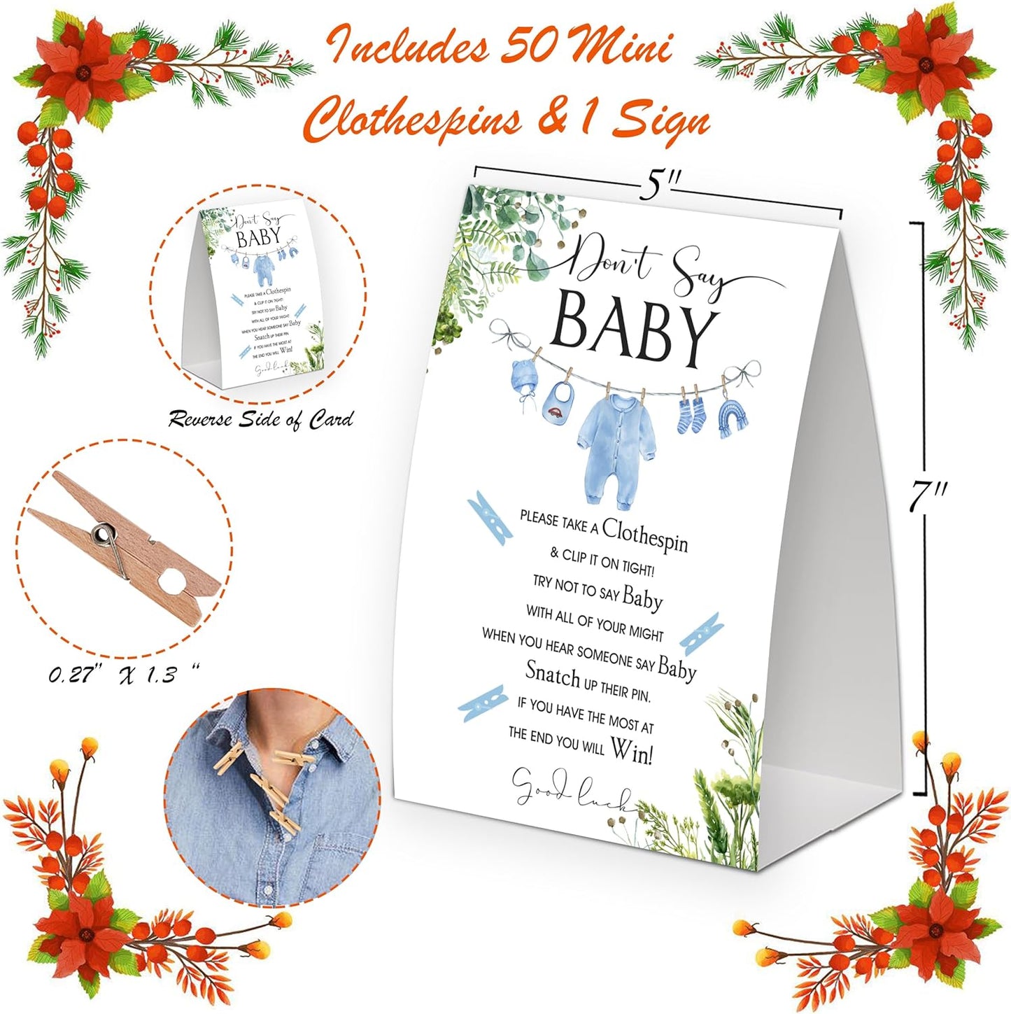 Greenery Shower Decorations,Don't Say Baby Baby Shower Game,Gender Neutral Baby Shower Decorations,Small Clothespin Game,Baby Shower Ideas,Baby Shower Games 50 Guest,Fall Party Games