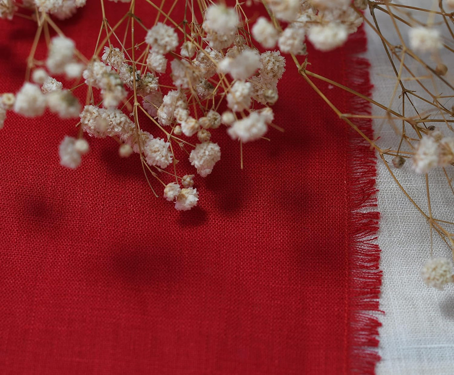 Christmas Table Runner with Fringe- 14x90 Inch Long Red, 100% Pure Linen Christmas Runner for Table, Red Table Runner for Winter – Machine Washable, Handmade