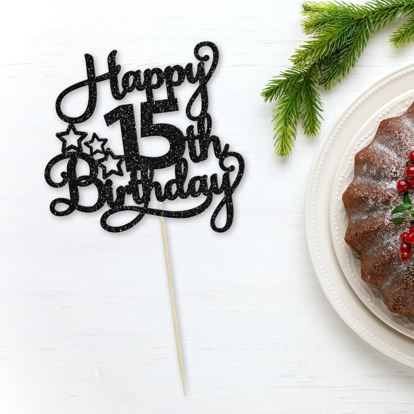 1 Pack Happy 15th Birthday Cake Topper Black Glitter Mis Quince 15 Cheers to 15 Years Old Birthday Cake Pick for Celebrating 15th Birthday Anniversary Party Cake Decorations Supplies