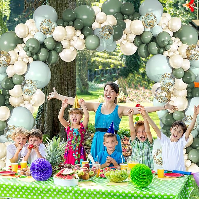 Dusty Green Blue Balloons Garland,161 Latex Baby Blue Green Balloon Arch Kit Beige Confetti Balloons for Boho Baby Shower Decorations Wedding One Birthday Engagement Anniversary Graduation
