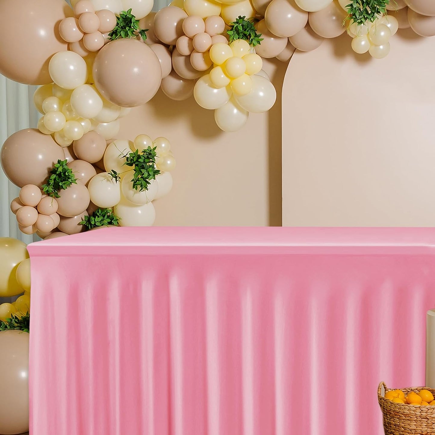 HolidayIdeas Spandex Table Skirts for Rectangle Tables 8 Ft, Fitted Stretch Table Cover 30x96 Inch, Wrinkle-Free Ruffle Design Tablecloths for Banquets,Trade Shows, Parties, Events, 4 Pack, Pink