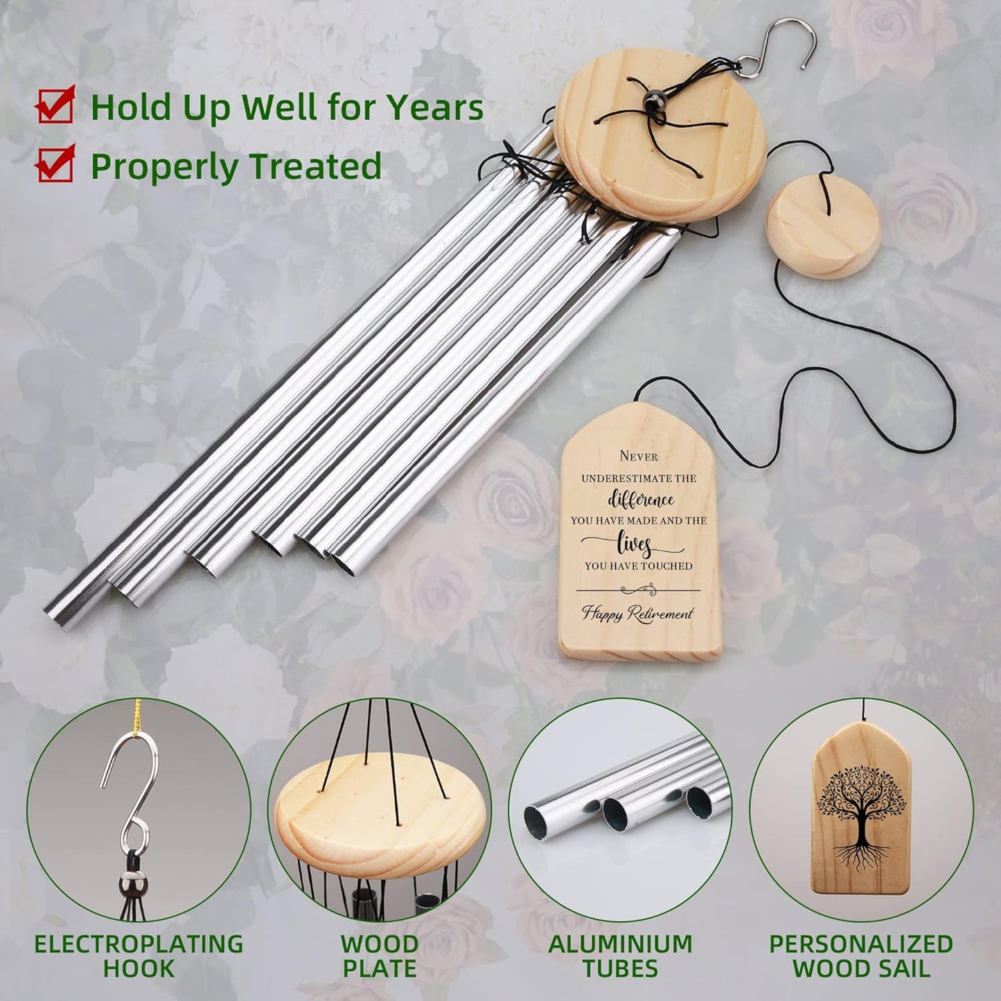 Retirement Gift for Woman Man - Never Underestimate The Difference You Made Wind Chime, Employee Appreciation Gifts, Unique Retirement Keepsake for Coworkers, Boss, Friends, Nurse, Teacher, Coach
