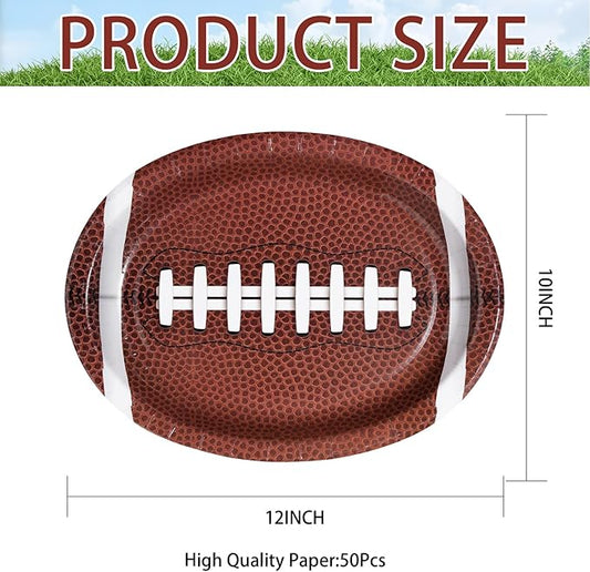 50 Pcs Football Oval Plates 10" x 12" Large Football Paper Plates 400 GSM Disposable Heavy Duty Football Birthday Party Decorations for Football Theme Party Supplies Sports Game Tailgate Party Decor
