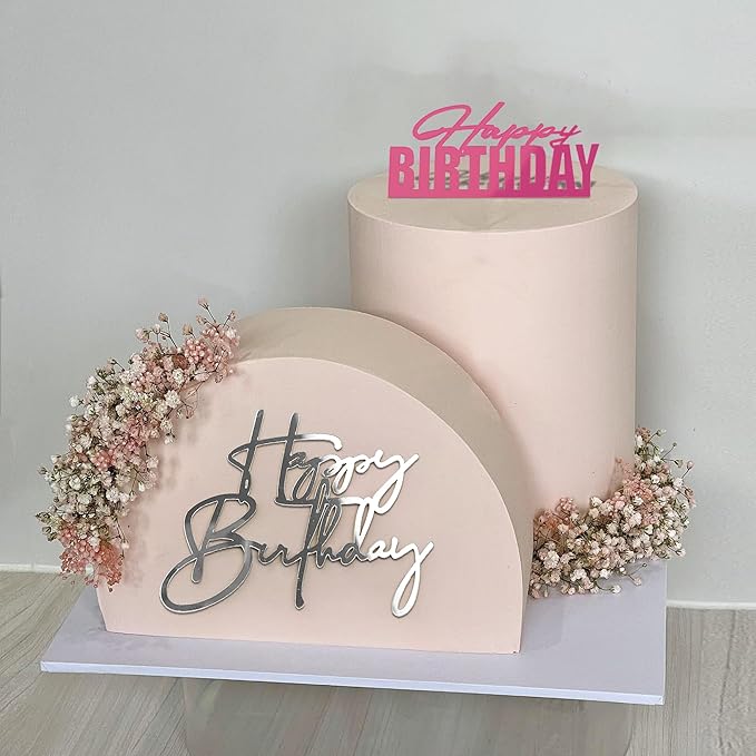 15 PCS Happy Birthday Cake Toppers Acrylic Mirror Inserts for Cakes Cupcakes Desserts 15 Styles 8 Colors