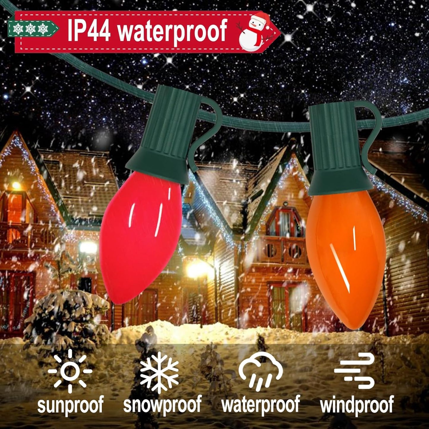 C7 LED Christmas Lights Multicolor, 25Ft Vintage Christmas Lights with 27 LED Bulbs (E12 Base, 0.6W) Plug in Waterproof for Christmas Tree Indoor Party Backyard Outdoor Greenwire
