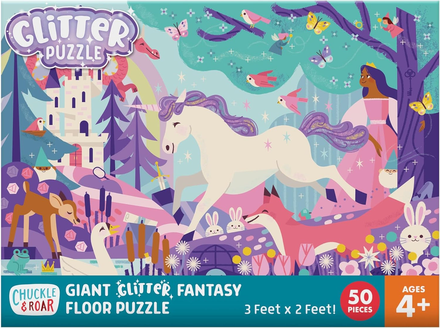 Chuckle & Roar Educational 50 PC Floor Puzzle Glitter Fantasy Fun Edition