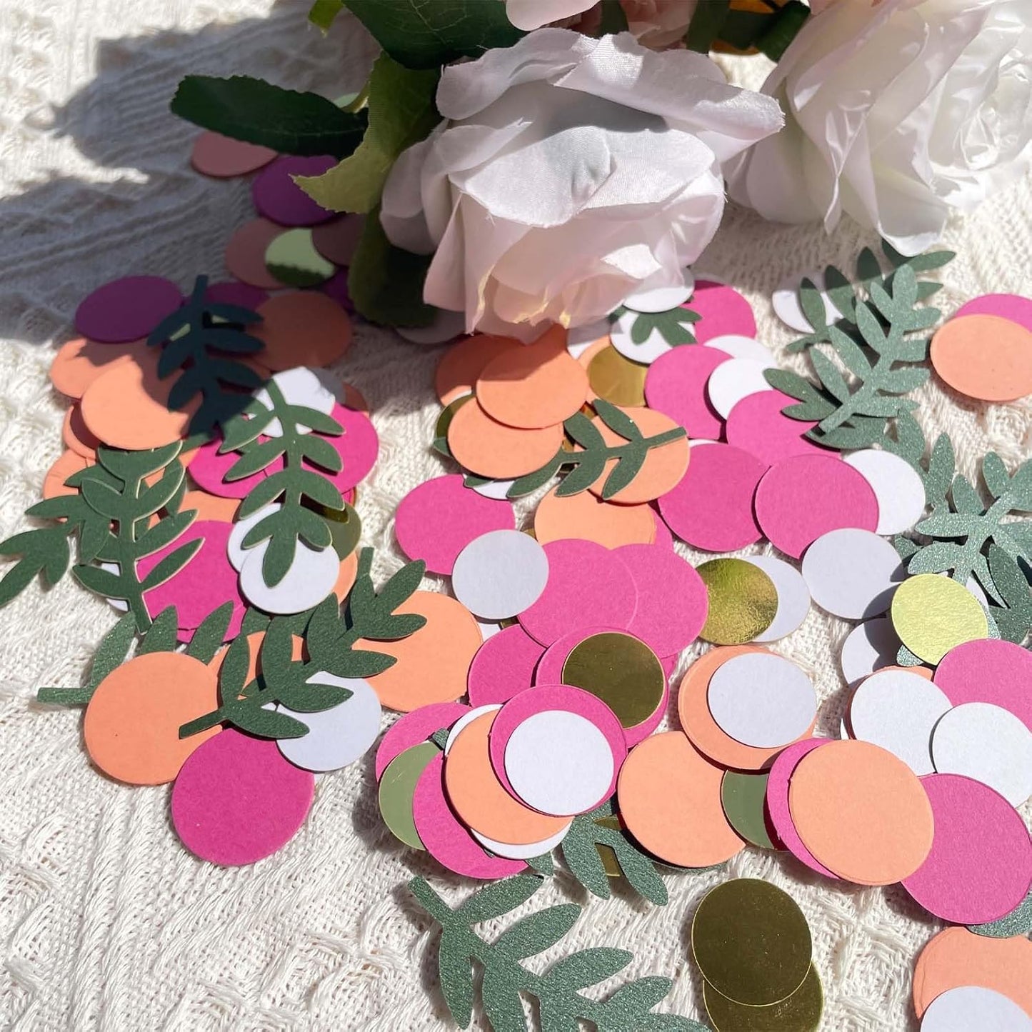 200 Pcs Table Confetti - Green Eucalyptus Branches, Greenery and Gold Scatter Decor for Baby Showers, Bridal Showers, Weddings