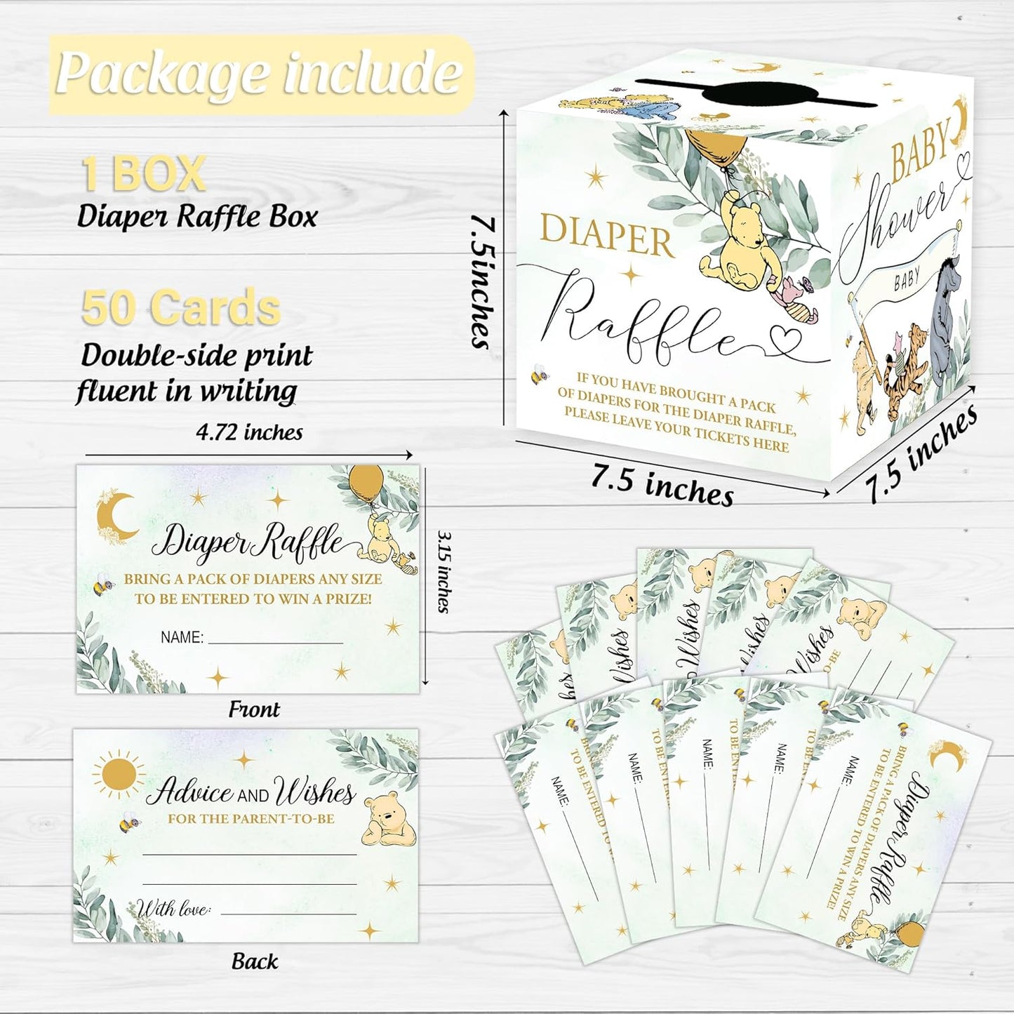 Winnie Baby Shower Games-Winnie Baby Shower Decorations-Pooh Party Decorations-Baby Shower Diaper Raffle Box With 50PCS Winnie Cards
