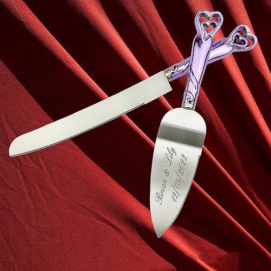 GIFTS INFINITY Personalized Wedding Cake Knife and Server Set with Engraving – Cake Cutting Utensil Set, Keepsake Gift for Wedding, Anniversary, Reception, Birthday & Other Occasions (2541-PU)