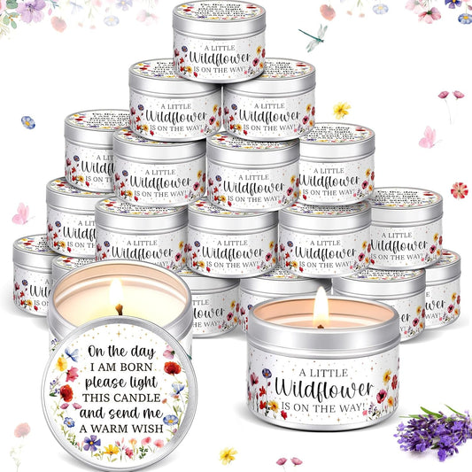 MTLEE 24 Pcs Wildflowers Baby Shower Party Favors Candles Lavender Scented Baby Shower Favors for Guests Rustic Tealights Candles Gender Reveal Return Gifts Girl Boy(1.2 Oz, Colorful)