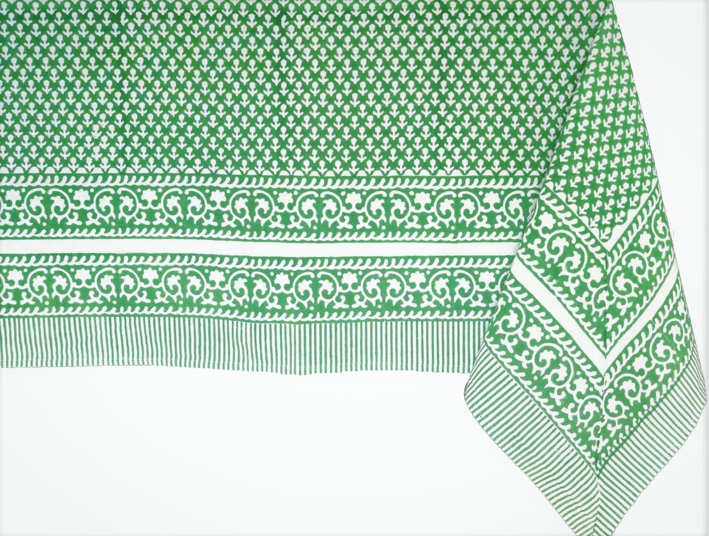 ATOSII Queen Green 100% Cotton Rectangle Tablecloth, Handblock Print Floral Table Cloth for Kitchen Dining Linen I Weddings Outdoors Picnics Spring Summer I 72 X 140 Inches I 12 Seater