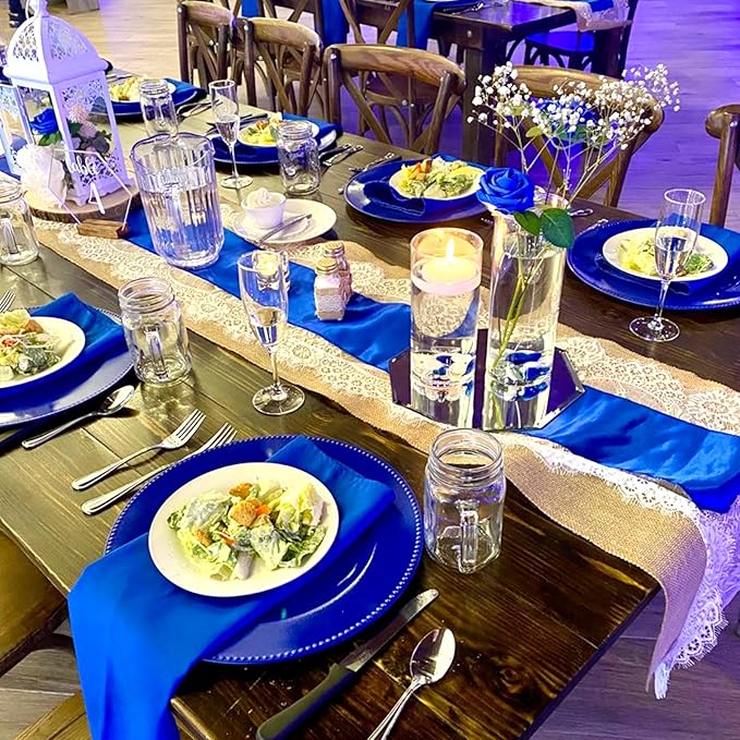 50 Royal Blue Charger Plates Bulk, 13" Round Beaded Decorative Dinner Chargers for Wedding Party, Baby Shower Event Decoration
