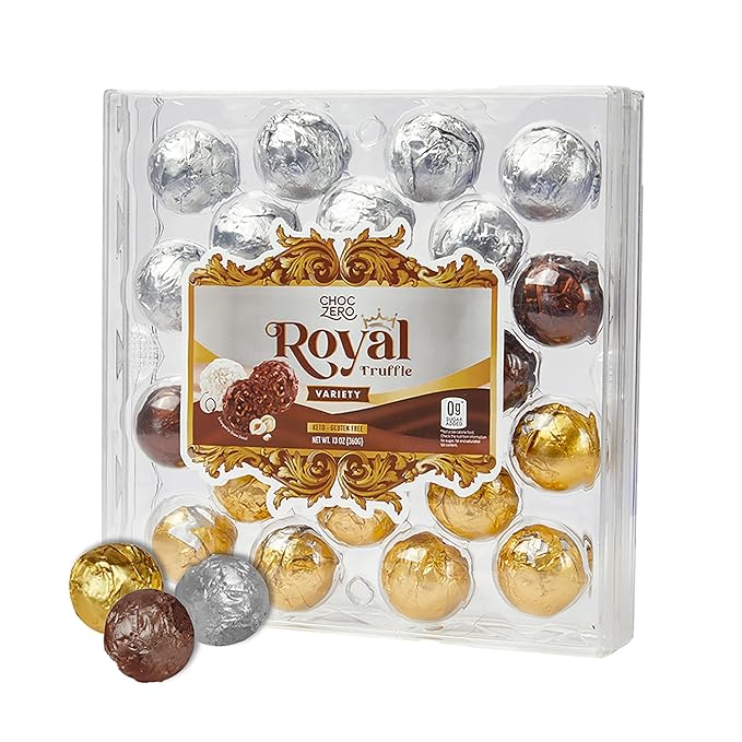 ChocZero Chocolate Hazelnut Truffles Variety Pack, Zero Added Sugar, Gluten Free, Keto Holiday Gift, High Fiber, 24 Individually Wrapped Pieces, 13 Ounce (Pack of 1)