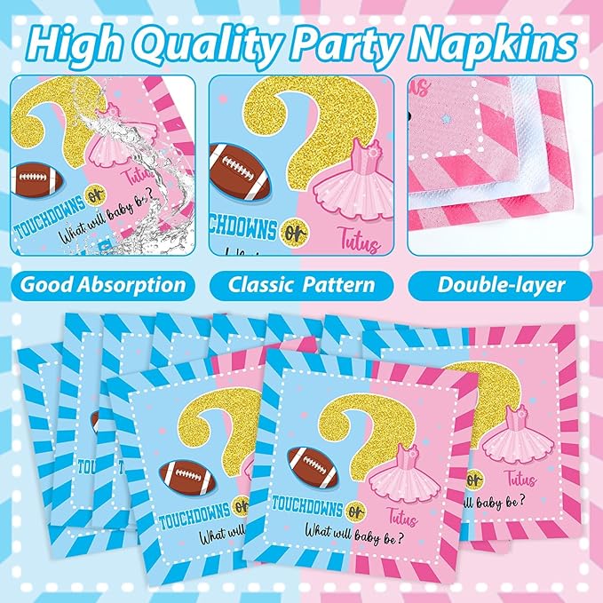 96Pcs Gender Reveal Party Supplies Touchdown or Tutus Gender Reveal Paper Plates Napkins Ballet or Football Gender Reveal Party Decorations Favors for Boy or Girl Baby Shower Tableware Serves 24