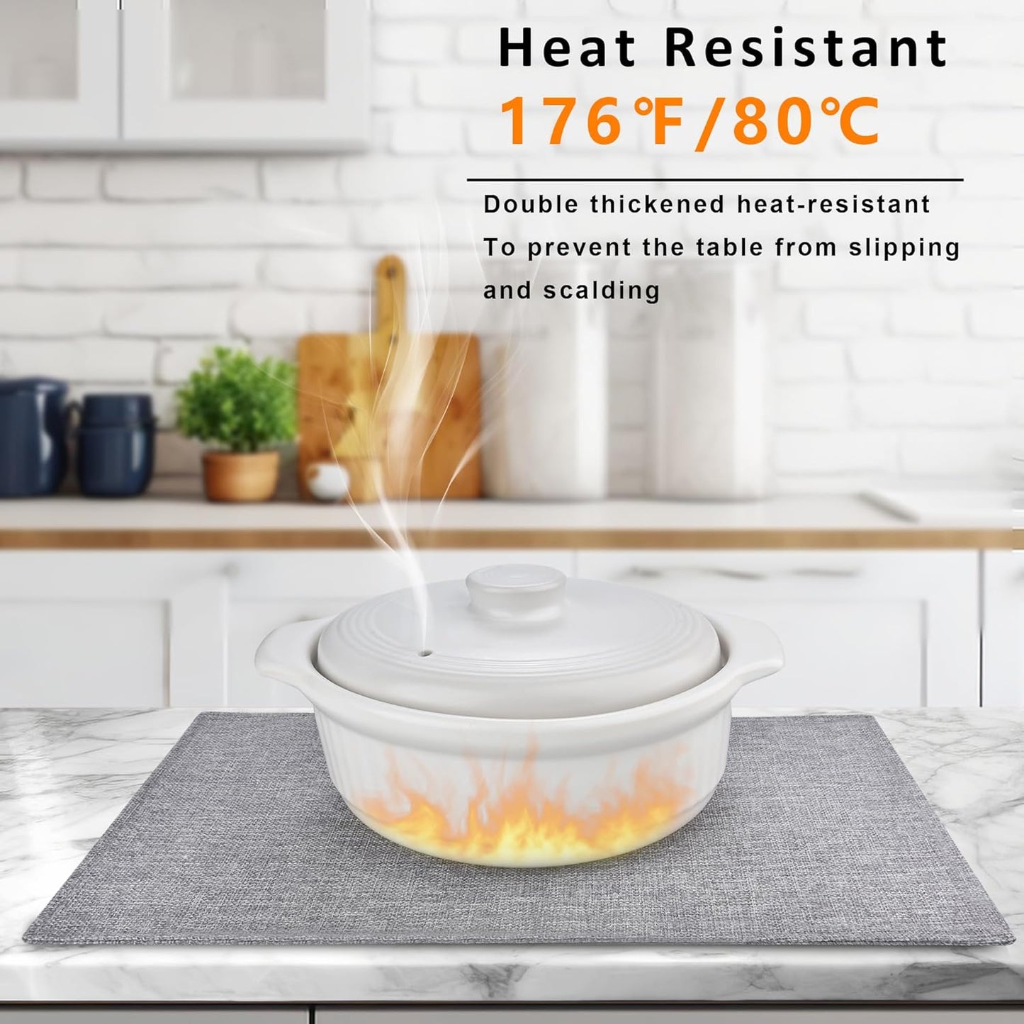SLKQG Placemats Set of 6, Heat Resistant & Machine Washable Faux Linen Double-Layered Cloth Placemats for Dining Table, Indoor/Outdoor Use, Wrinkle-Free and Non-Slip Kitchen Table Mats (6, Smoke Gray)