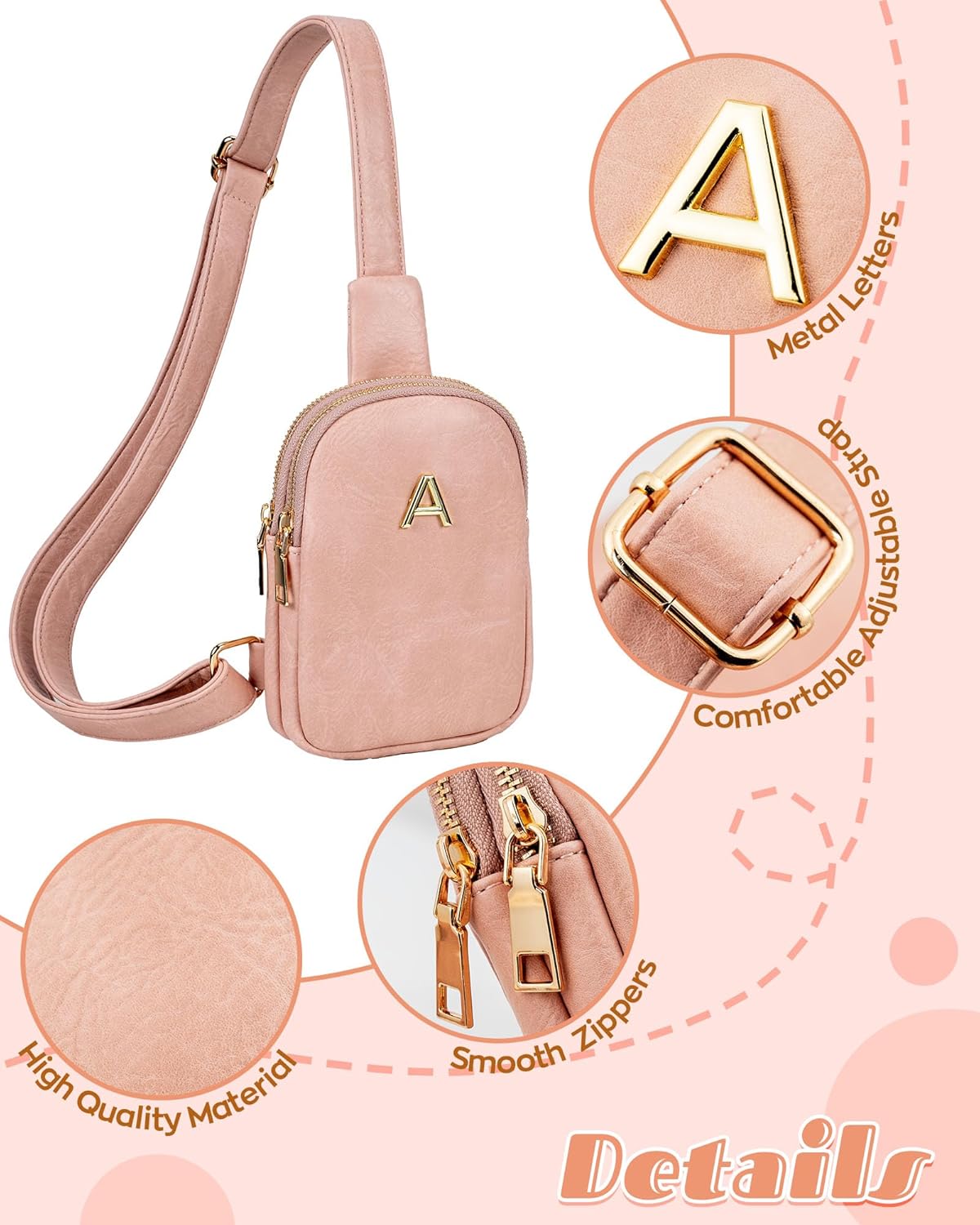 Flower Girl Gifts, Cute Initial Fanny Pack Sling Bag for 4 5 6 7 8 Year Old Girls, Gifts for Preteen Teens, Handsfree Lightweight Travel Phone Purses, Personalized Gifts for Multi Occasion