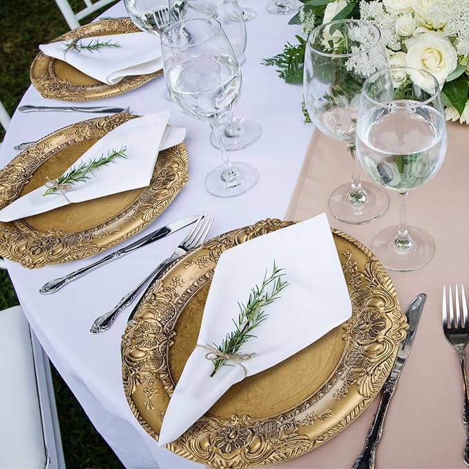 Mifoci Antique Gold Charger Plates Set of 24 Plastic Gold Chargers for Dinner Plates Decorative 13" Round Plate Bulk with Embossed Rim for Dinner, Party, Wedding