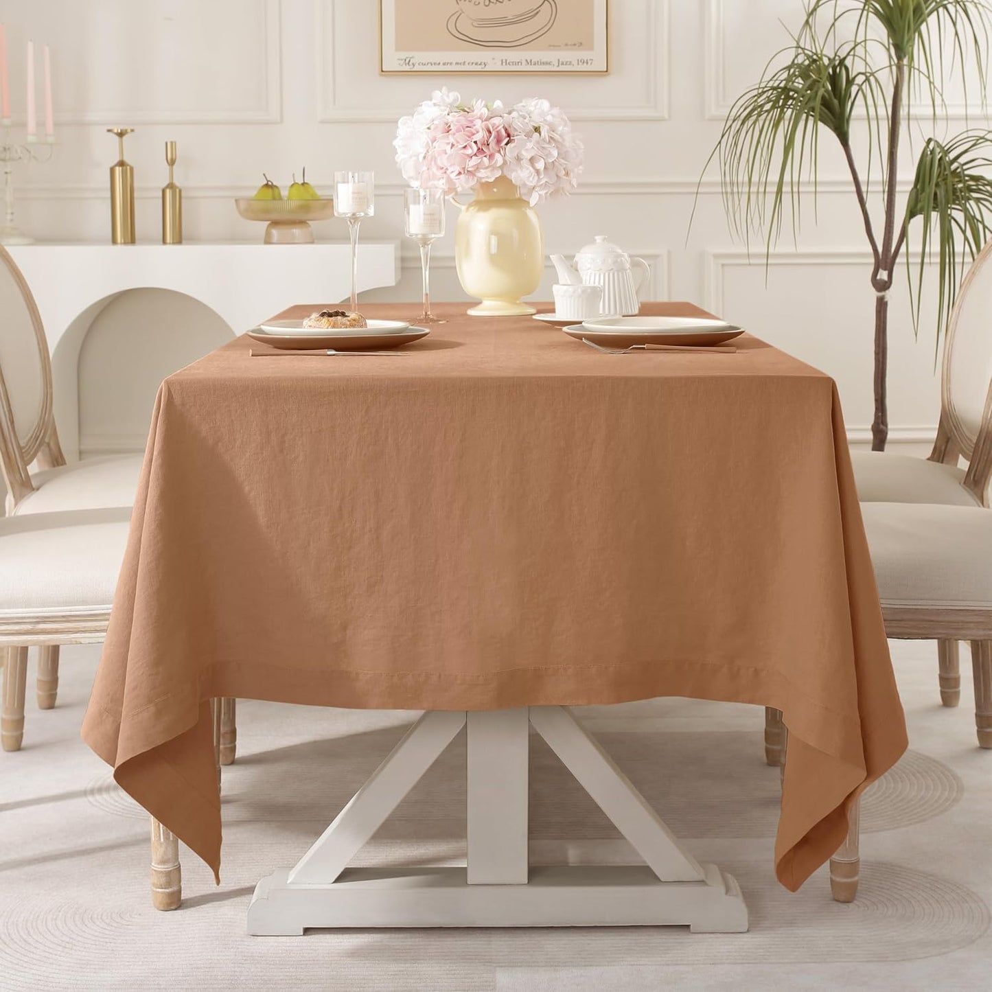 Linen World Linen Tablecloth,100% French Linen Beige Tablecloth 120" x 60" Inch,Washable Rectangular Tablecloth for Dining,Outdoor,Weddings and Restaurants,Decorative Thanksgiving Christmas