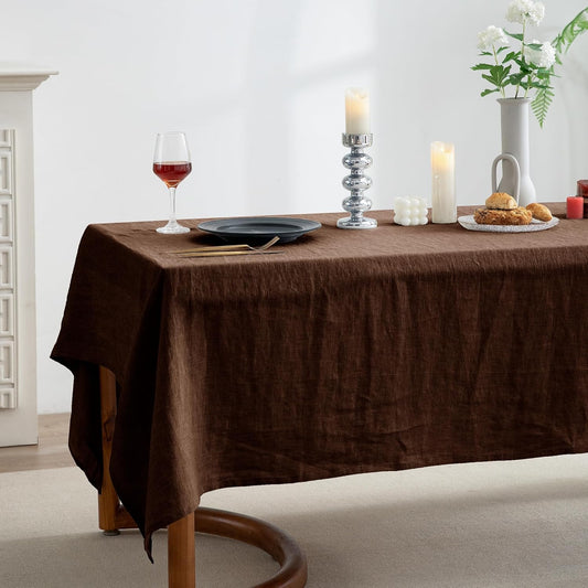 EVERLY 100% Pure Linen Rectangle Tablecloths 60x120Inches for Dining, Parties,Weddings and Restaurants,Decorative Halloween,Thanksgiving Machine Washable Tablecloths-Chocolate