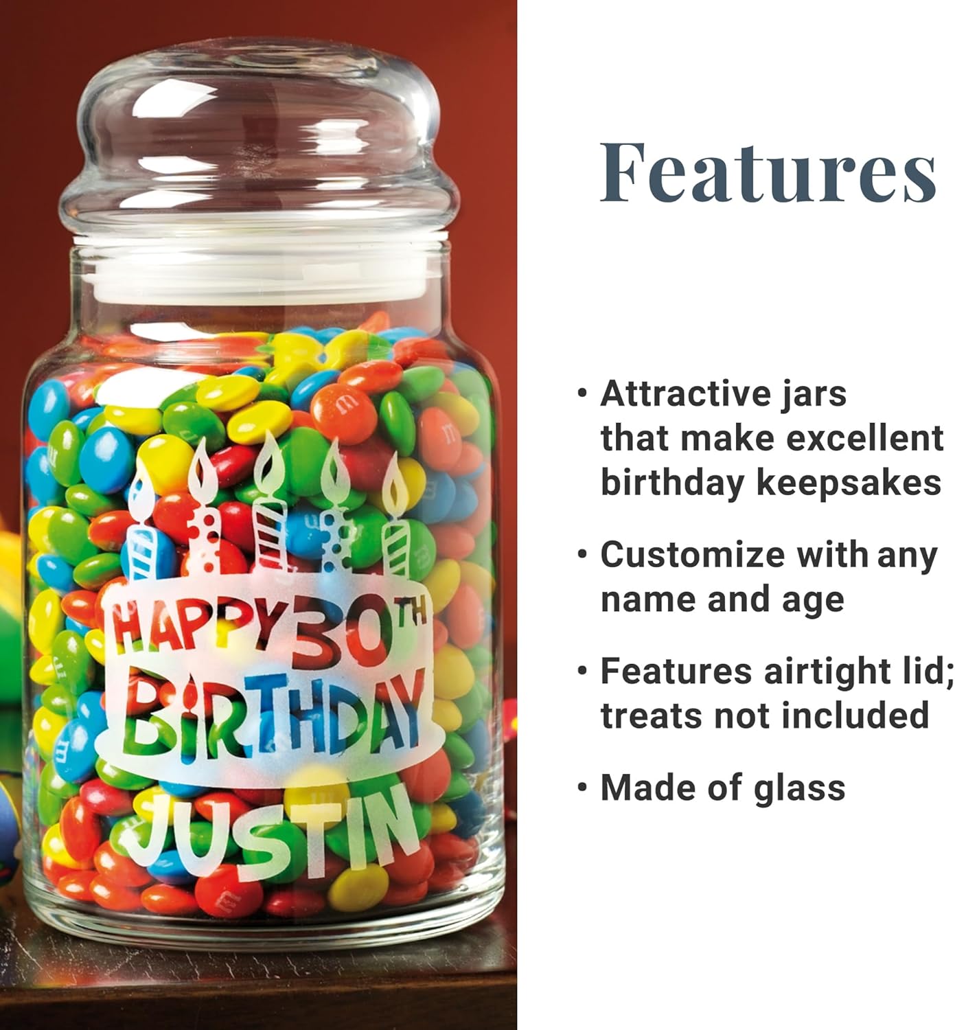 Let's Make Memories Personalized Birthday Candy Jars - Birthday Keepsake - Candles Design