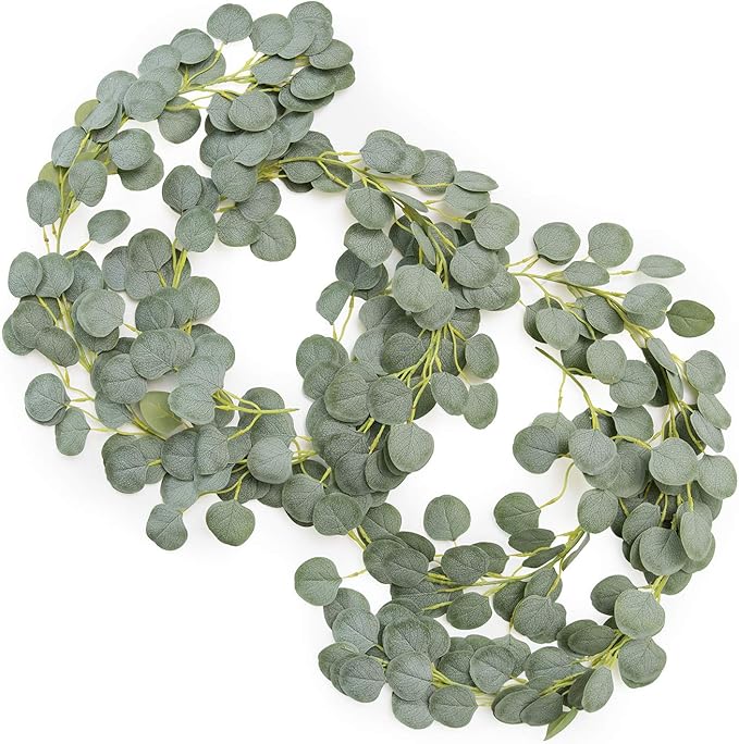 Ling's Moment Eucalyptus Garland for Table, 5.9ft Sage Fake Eucalyptus Wreaths with Willow, 2pcs Real Touch Leaf Garland for Wedding Centerpieces Arch Rehearsal Dinner Bridal Shower