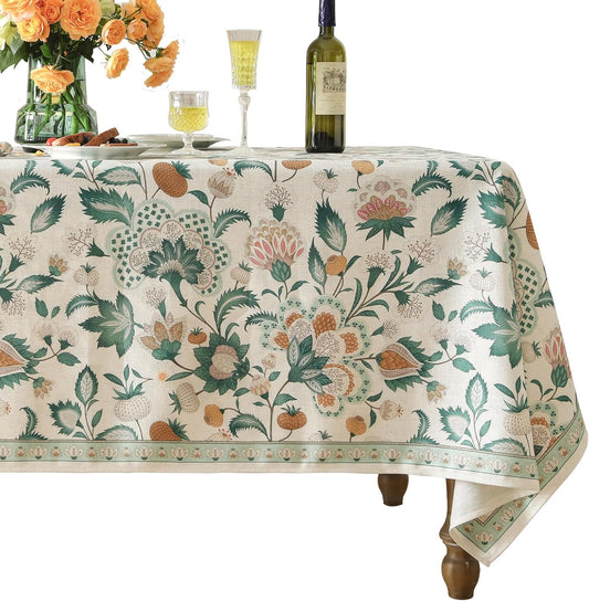 patdrea Designer Green Rectangle Table Cloth,Vintage Italian Floral Country Linen Breathable Tablecloth,Decor Cover for Kitchen Dining,Christmas,Tea Party,Thanksgiving,63"x94"-Tree Life