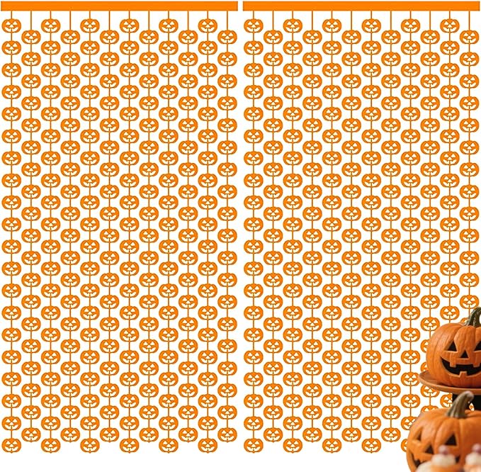 Halloween Thanksgiving Party Decorations - 2 Packs Orange Pumpkin Foil Fringe Streamers Curtains for Gothic Evil Birthday Baby Shower Wedding Wall Party Decor(3.3x6.6 ft)
