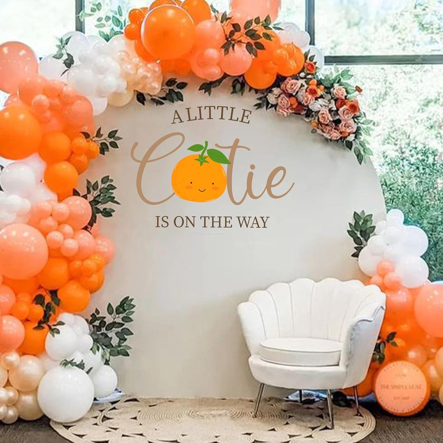 A Little Cutie is On The Way Decal - Orange Baby Shower, Birthday, Anniversary, Gender Reveal Party Decoration Supplies Wall Stickers, Orange Sign Balloon Arch and Party Backdrop Decor Decals