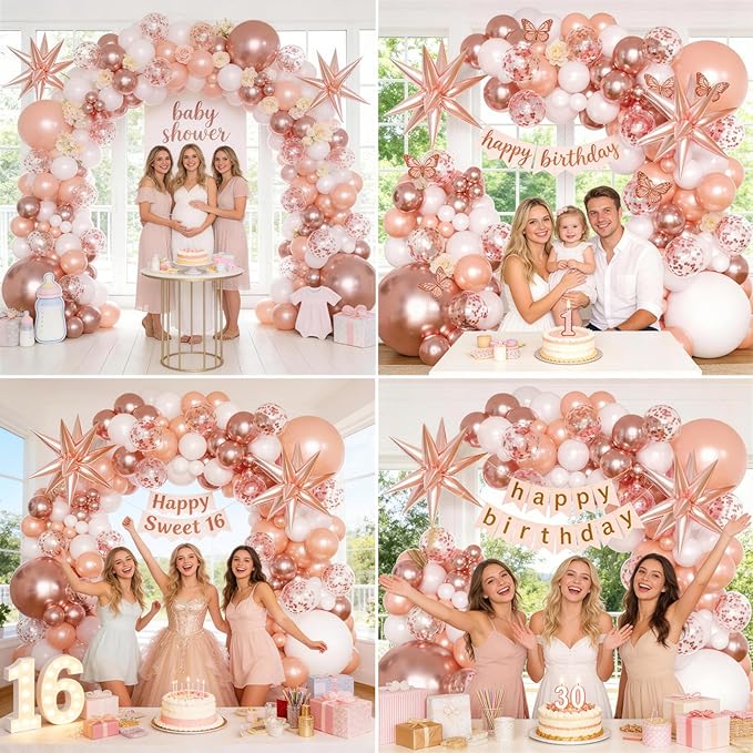 KARLURE Rose Gold Balloons Arch Kit with Metallic Rose Gold Confetti Balloons for Mothers Day Baby Shower Engagement Bridal Shower Wedding Birthday Party 2026 Graduation Anniversary Decorations