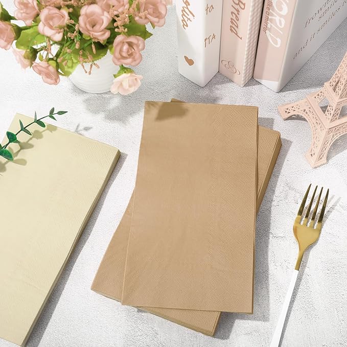Whaline 150Pcs Fall Brown Guest Paper Napkins 3 Colors Dinner Hand Napkin Towel 3 ply Disposable Napkins for Autumn Harvest Thanksgiving Holiday Home Party Table Decor Supplies