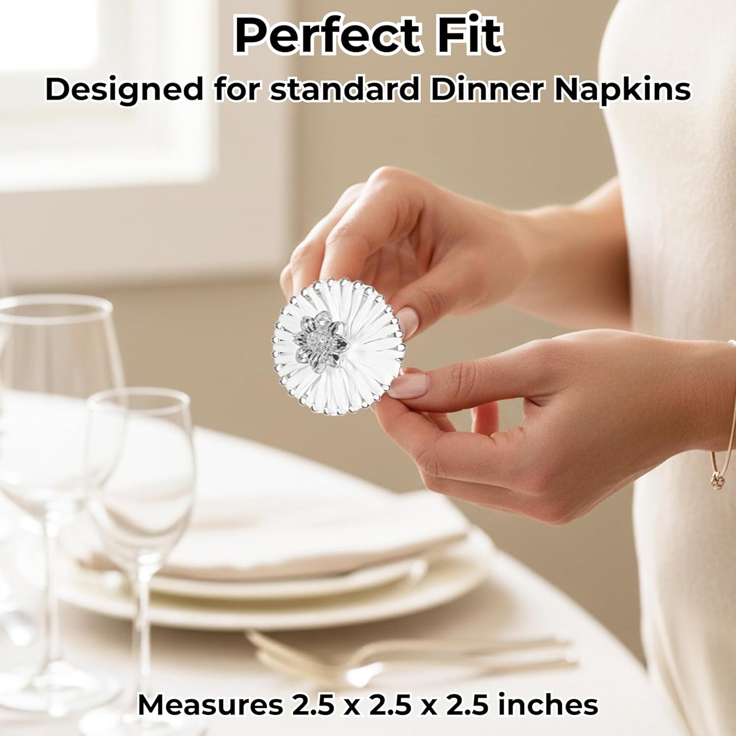 ALPHA Living HOME Napkin Rings Set of 12, Floral Napkin Holders, Napkin Rings Bulk for Party Decoration, Dinning Table, Everyday, Family Gatherings - A Great Tabletop Décor - Silver