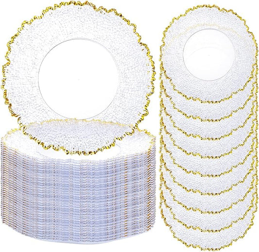 20pcs Clear and Gold Charger Plates Bulk 13inch Plastic Chargers for Dinner Plate Disposable Charger Plates Table Chargers for Wedding,Afternoon Tea,Spring,Mother's Day,Valentine's Day,Easter,Business
