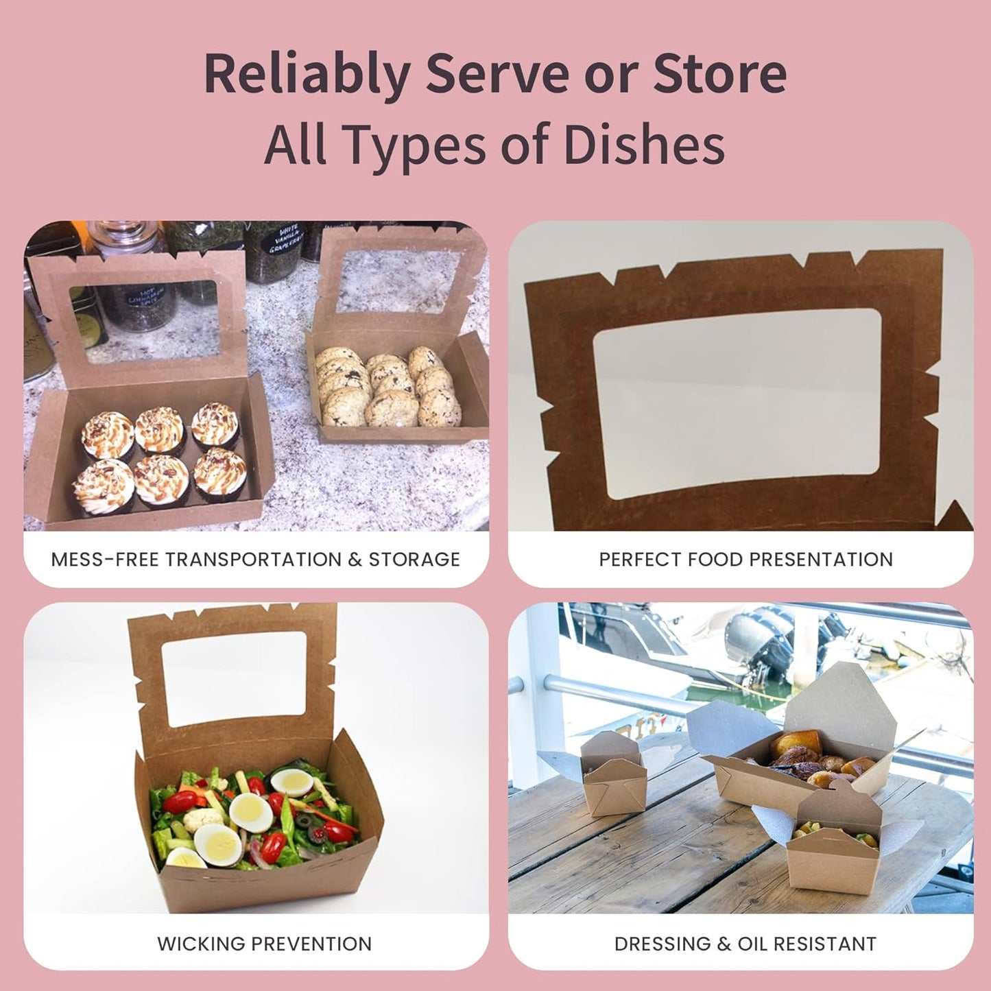 FC Meyer MeyerWindow #4 Kraft Boxes With Window, Disposable and recyclable Paperboard Take Out Cartons, Bakery Boxes, Lunch Box & Go To Food Storage Container, 7 3⁄4” x 5 1⁄2” x 3 1⁄2“, Pack of 120