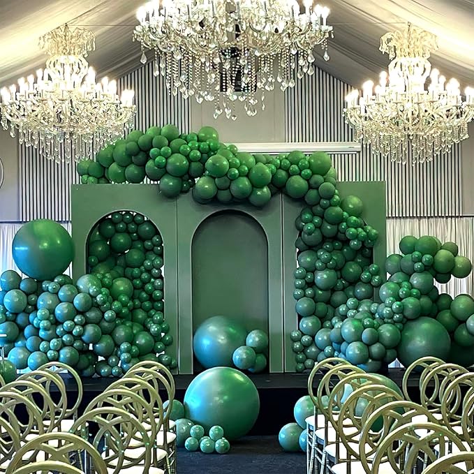 PartyWoo Pearl Dark Green Balloons 140pcs Different Sizes Pack of 18 12 10 5 Inch Pearl Emerald Hunter Forest Green Balloon Arch Kit for Jungle Dinosaur Theme Birthday Party Decorations Green-Z01