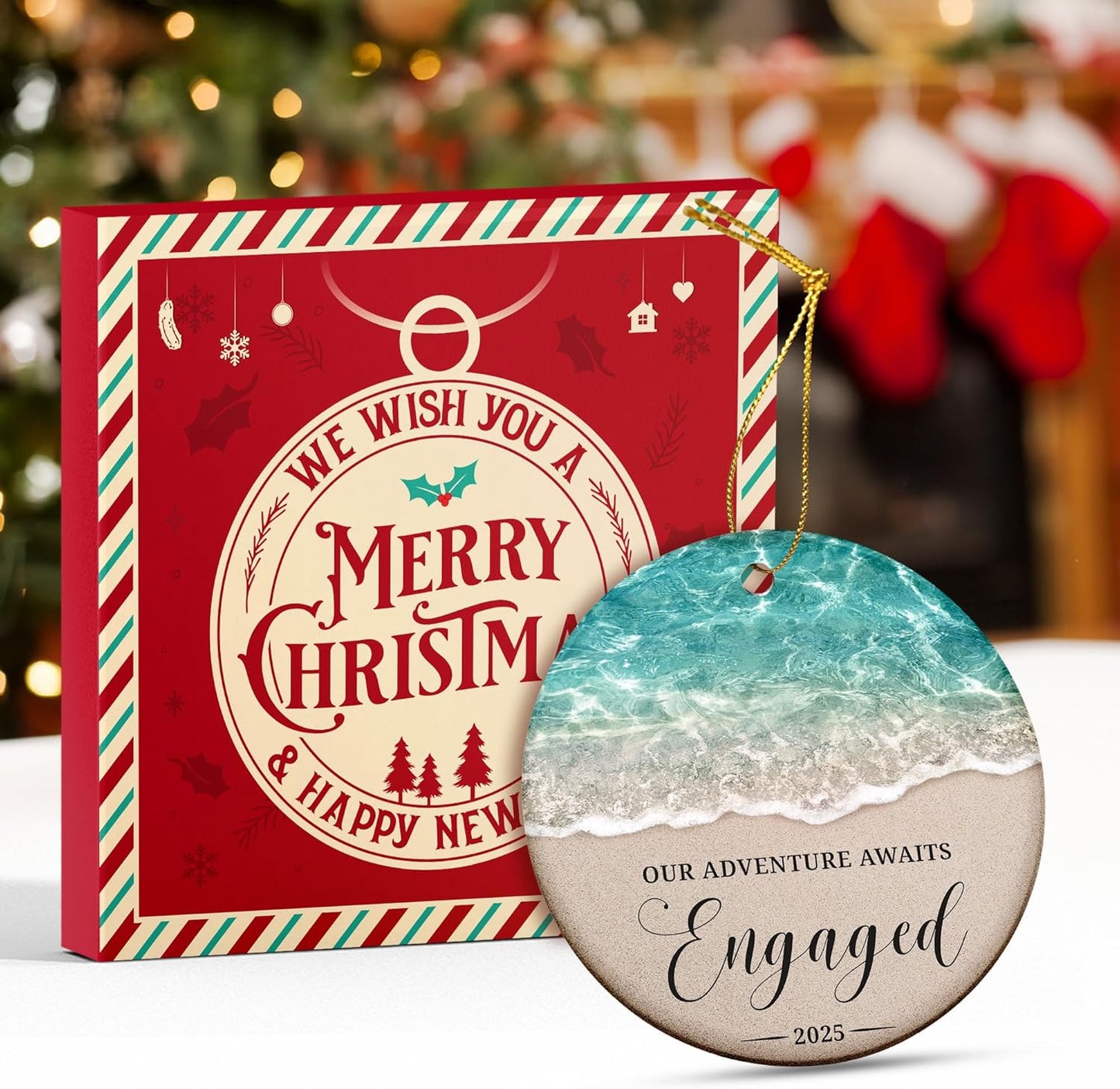 Engagement Ornament 2025 - Unique Engagement Gifts for Couples, First Christmas Engaged Keepsake, 2025 Engagement Christmas Ornament, for The Bride to Be