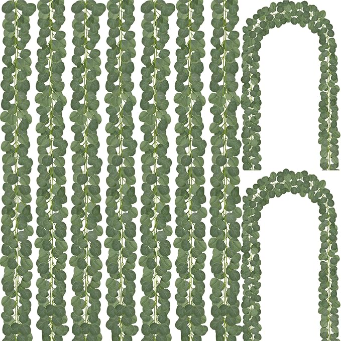 CQURE 96Pcs Eucalyptus Garland,Artificial Eucalyptus Leaves Table Greenery Garland Wreath Vines for Wedding Party Table Fireplace Wall Room Decor