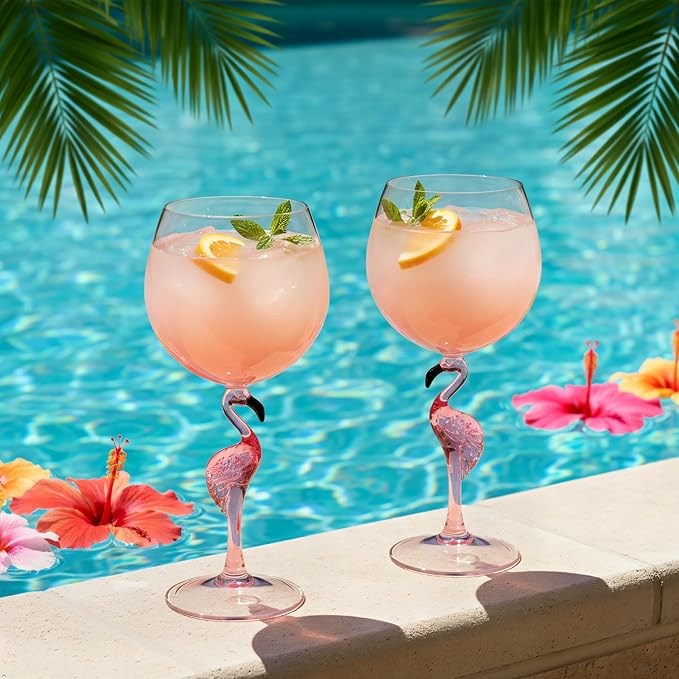 Supreme Housewares Flamingo Stem Wine Glasses, Pink Flamingo-Shaped Reusable Shatterproof Acrylic Glass for Red or White Wine, Poolside, Outdoors, Parties, 20 oz, Set of 2
