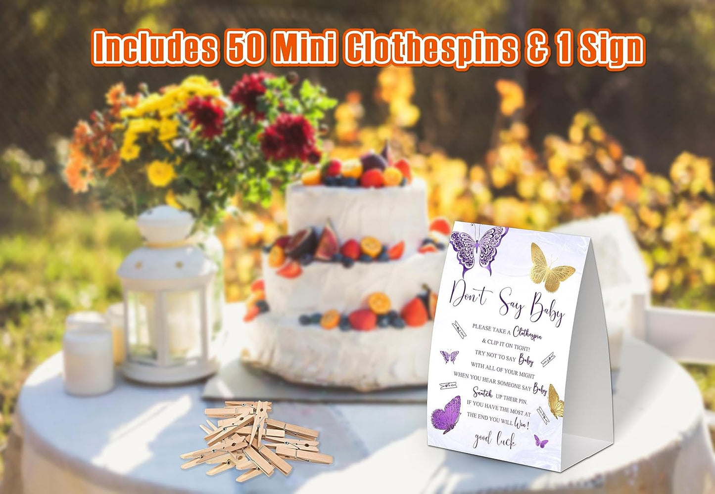 Purple Gold Butterfly Shower Decoration,Don't Say Baby Baby Shower Game,Gender Neutral Baby Shower Decorations,Small Clothespin Game,Baby Shower Ideas,Baby Shower Games 50 Guest,Fall Party Games