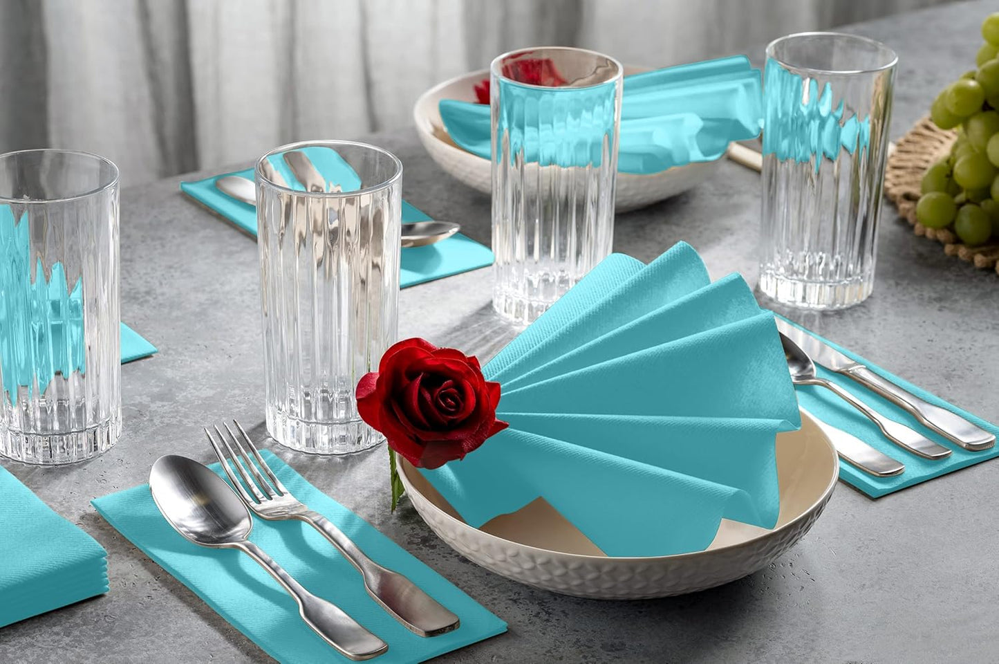 Linen-Feel Colored Paper Napkins - Decortive Cloth-Like Mint Blue Dinner Napkins - Soft And Absorbent. For Kitchen, Party, Wedding, Bathroom Or Any Occasion. (Pack of 100)