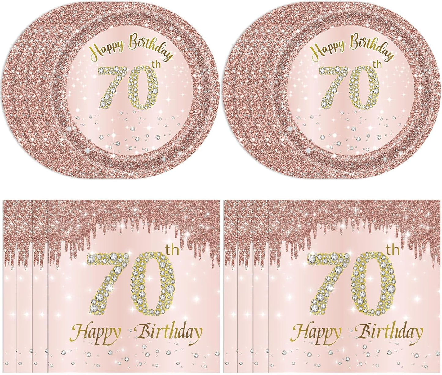 70th Birthday Decorations, Rose Gold Birthday Party Supplies Include 20Pcs Plates 20Pcs Napkins Sweet Seventy Year Old Party Tableware for Girl Ladies Women
