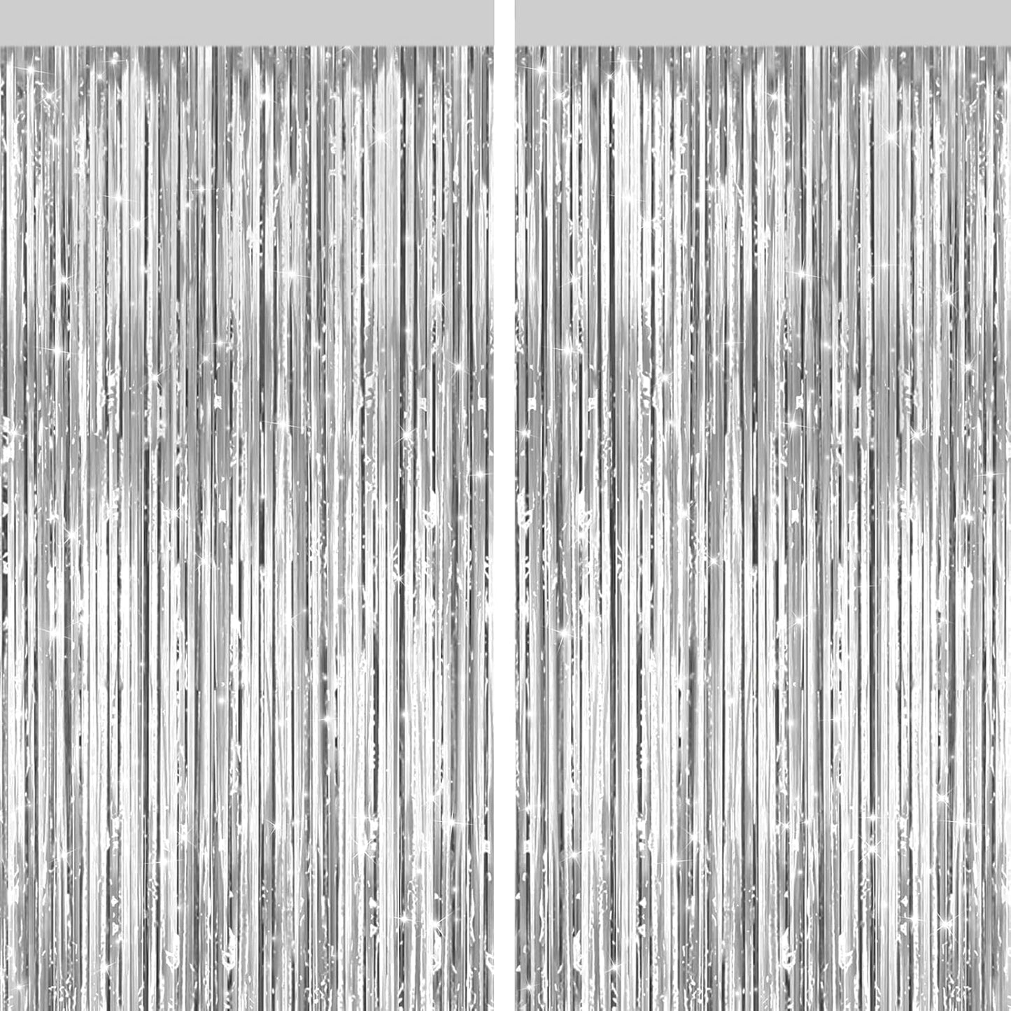 2 Pack Silver Metallic Tinsel Foil Fringe Curtains, Door Streamers Photo Booth Backdrop for Birthday Party, Tinsel Curtain Backdrop for Baby Shower Bachelorette Christmas Party Decorations